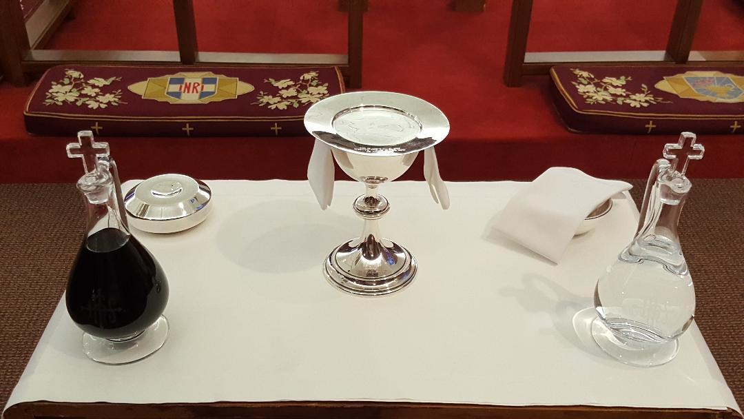 Wine and communion on altar at Calvary Episcopal Church