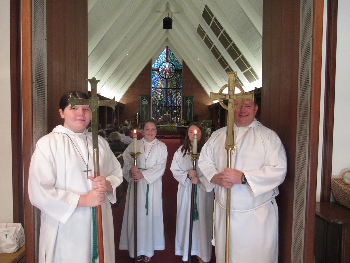 Acolytes standing at Narthex door at Calvary Episcopal Church